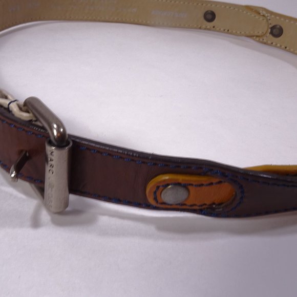 Marc Jacobs Colorblock Thin Leather Belt Tan White Navy Sz S/M - Picture 14 of 15